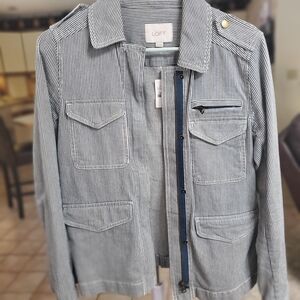 LOFT Striped Jean Jacket - Blue and White